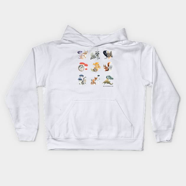 Mushroom Critters Kids Hoodie by Clockwork Art